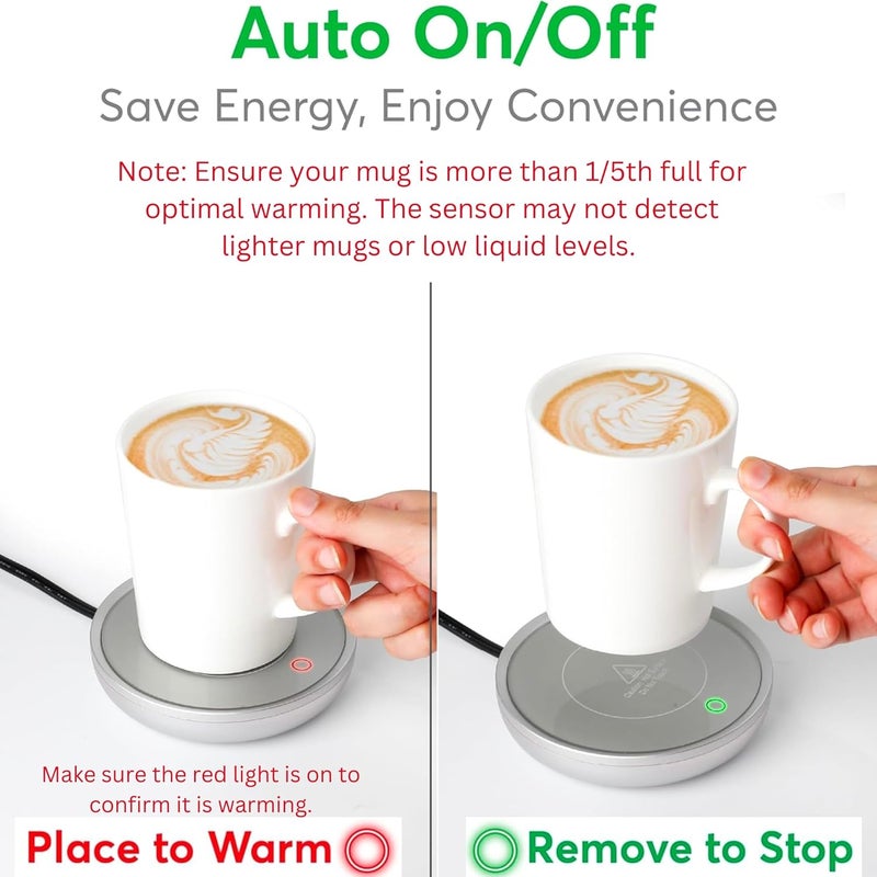 BULK PARADISE Coffee Mug Warmer with Auto Shut-Off – Compact 17W Cup Warmer for Desk with Gravity Switch – Electric Candle Warmer Plate for Jar Candles – Keeps Coffee, Tea & Drinks Warm – Safe & Durable (Silver) - Image 2